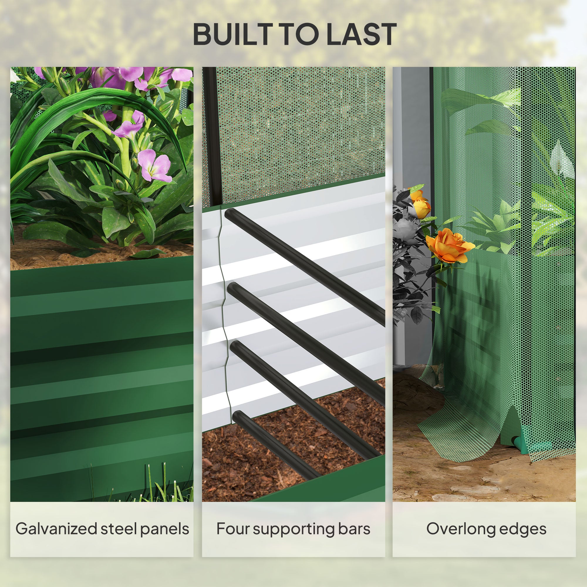 Galvanized Steel Planter Box with Crop Cage and Shade Cloth, Raised Garden Bed for Flowers, Vegs and Herbs, Green Raised Garden Beds at Gallery Canada