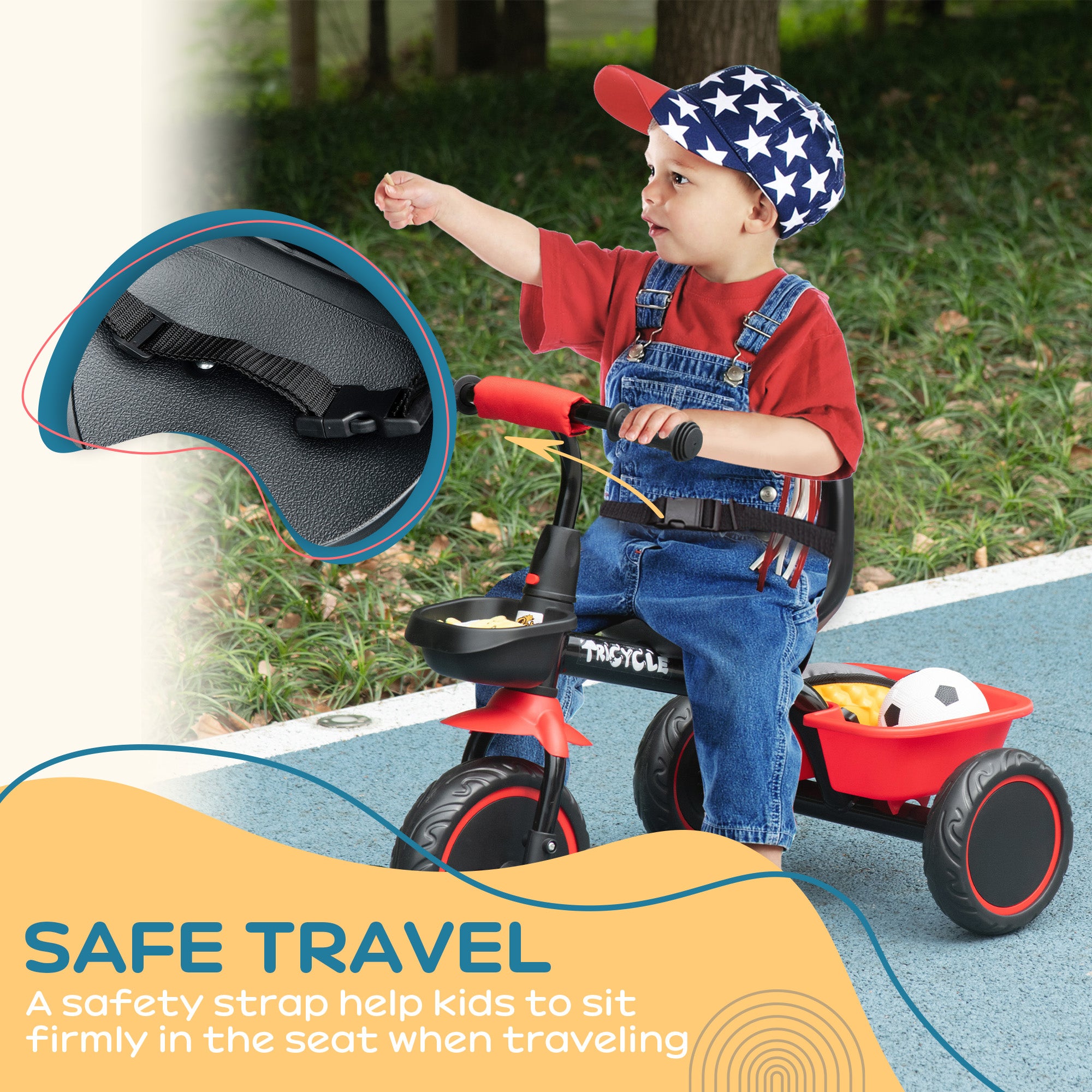 Large Kids Tricycle for Toddler 2-5 Year Old Girls and Boys, Toddler Trike Bike with Adjustable Seat, Safety Belt, Two Storage Baskets, Red Tricycles for Kids at Gallery Canada