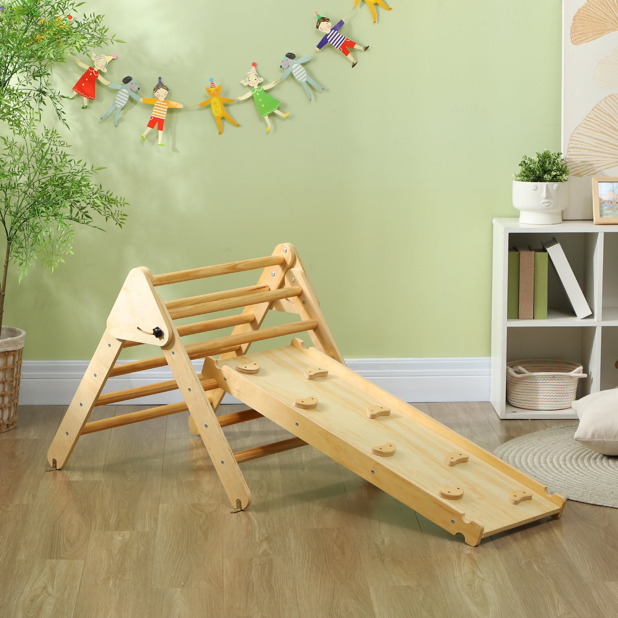 Pikler Triangle Set, 2 in 1 Climbing Toys with Ramp for Toddlers, Nature Wood Baby Gym & Playmats   at Gallery Canada