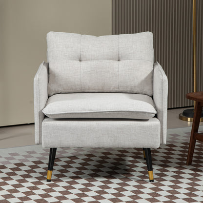 Modern Armchair, Upholstered Accent Chair with Tufted Back Cushion and Steel Legs for Living Room, Bedroom, Cream White Accent Chairs   at Gallery Canada