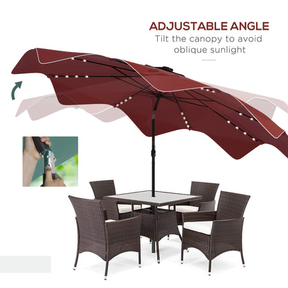 Solar Patio Umbrella with LED and Tilt, Outdoor Market Table Umbrella Parasol with Crank, 10 x 10 ft, Wine Red Sun Umbrellas   at Gallery Canada