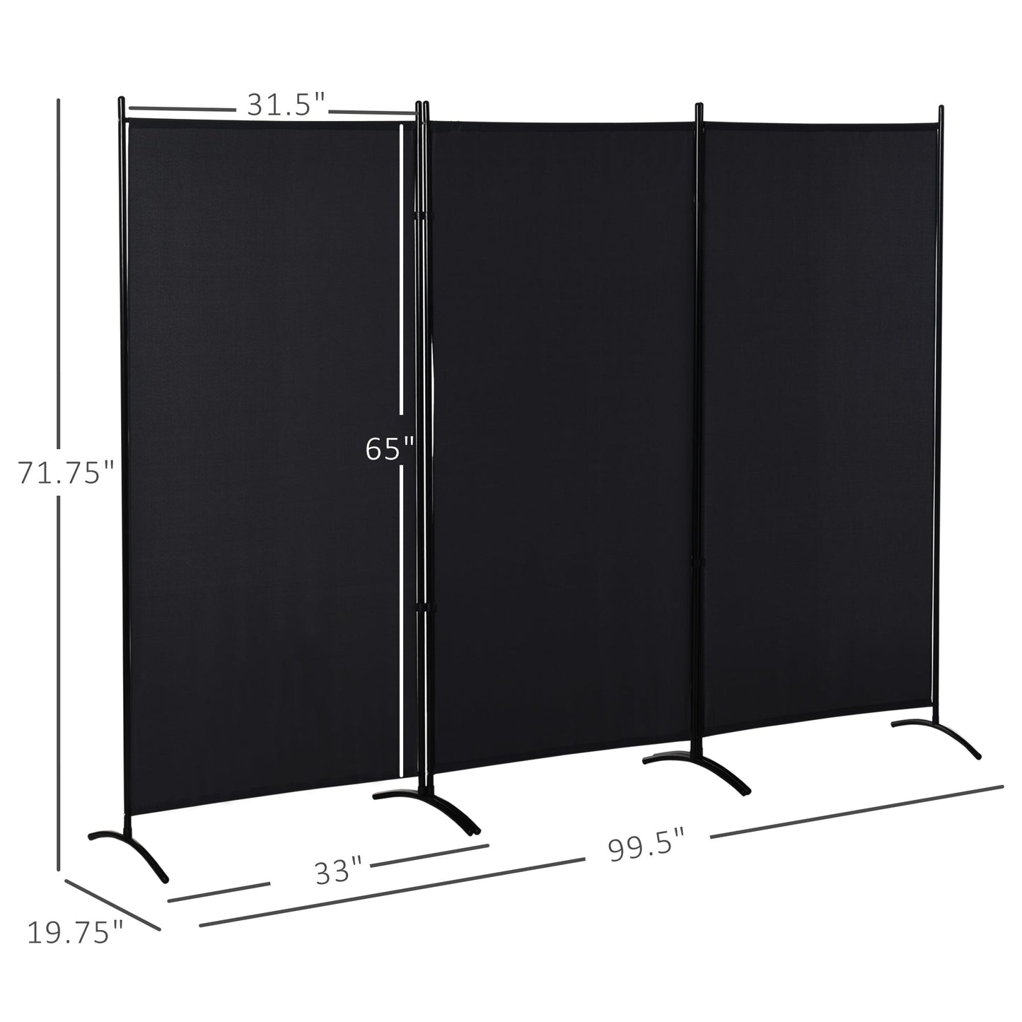 3-Panel Folding Room Divider, Privacy Screen, Indoor Separator Partition for Bedroom, Office, 100"x72", Black Room Dividers   at Gallery Canada