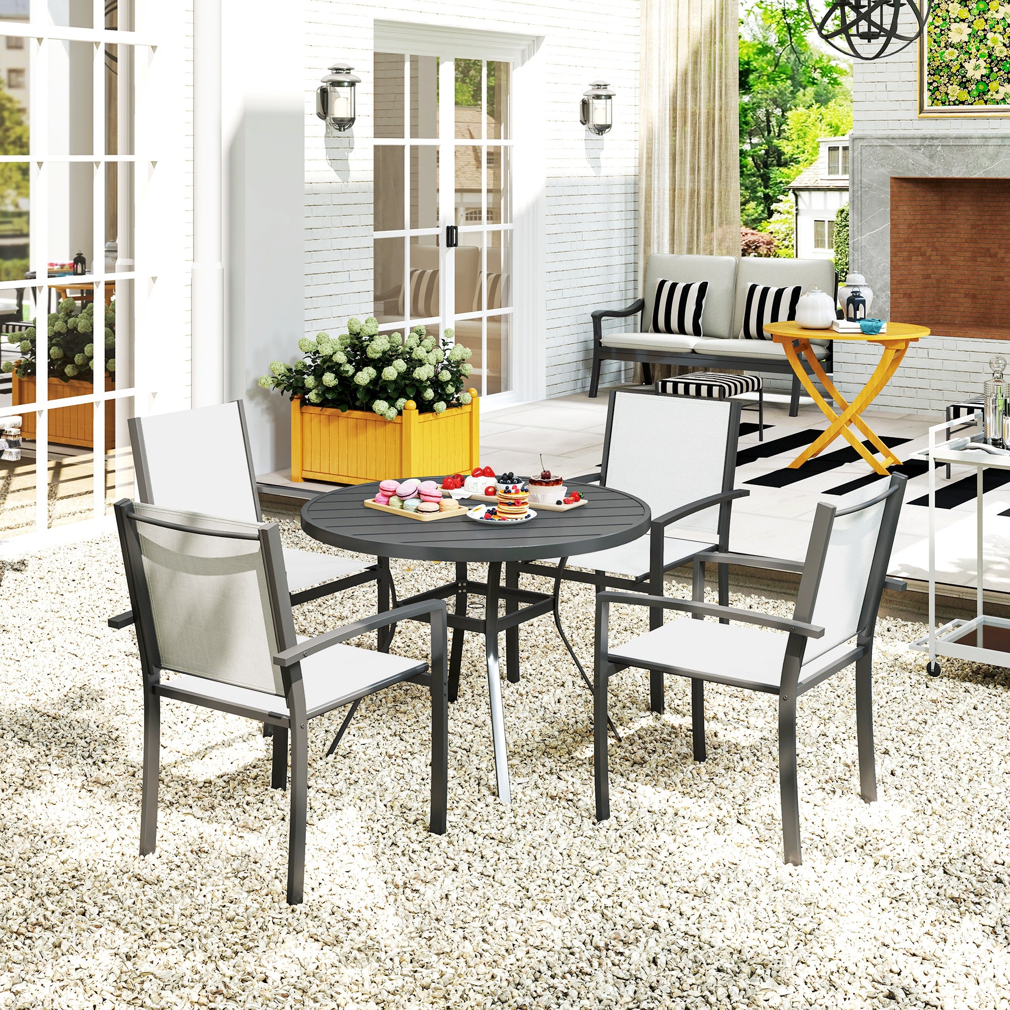 5 Piece Outdoor Dining Set with Round Table and 4 Stackable Chairs, for Backyard, Lawn, Deck, Balcony, Pool Side Outdoor Dining Sets at Gallery Canada