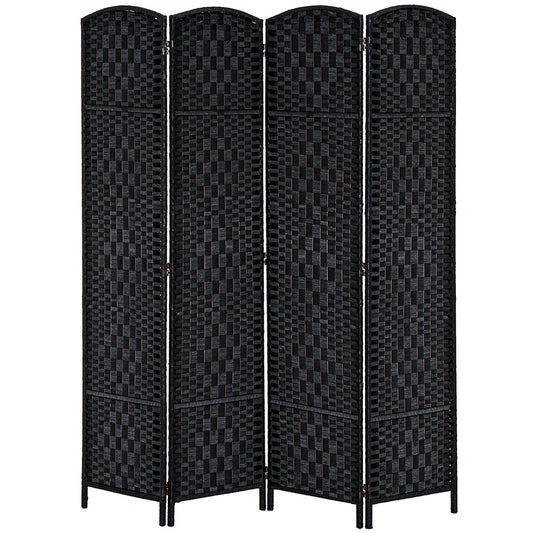 6ft Folding Room Divider, 4 Panel Wall Partition with Wooden Frame for Bedroom, Home Office, Black Room Dividers Black  at Gallery Canada