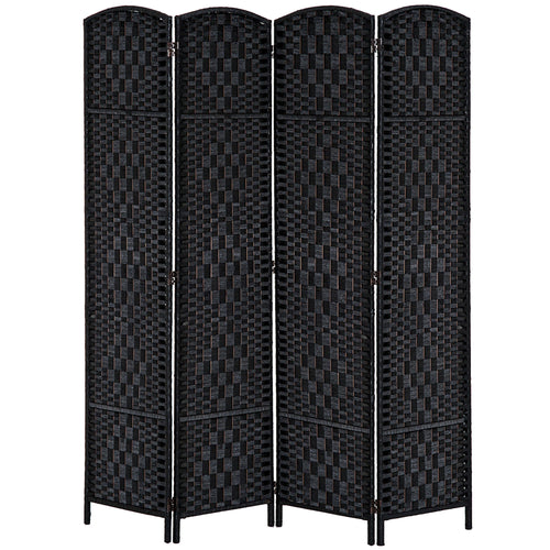 6ft Folding Room Divider, 4 Panel Wall Partition with Wooden Frame for Bedroom, Home Office, Black