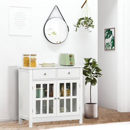 Sideboard Buffet Cabinet, Accent Kitchen Cabinet with Glass Doors, Adjustable Shelf and 2 Drawers, White Bar Cabinets   at Gallery Canada