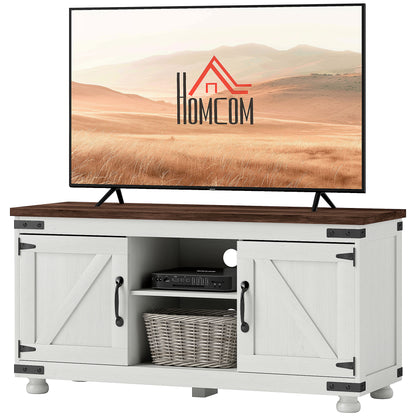 Farmhouse TV Stand for up to 50" TV, TV Cabinet with Barn Doors, Cable Management for Living Room, Distressed White TV Stands   at Gallery Canada