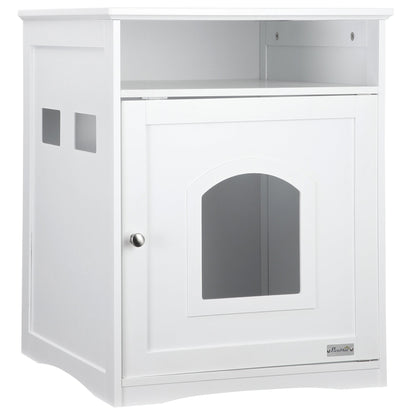 Cat Litter Box Enclosure Hidden Cabinet Cat Furniture Indoor Cat Washroom Nightstand End Table with Cat-sized Hole Wide Tabletop Storage Shelf White Cat Litter Box Enclosures White  at Gallery Canada