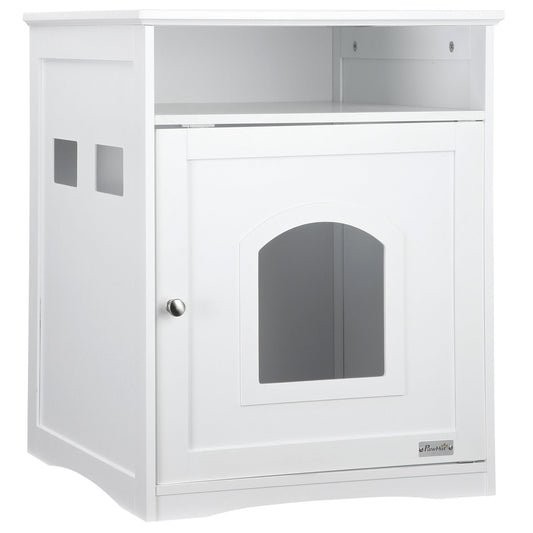 Cat Litter Box Enclosure Hidden Cabinet Cat Furniture Indoor Cat Washroom Nightstand End Table with Cat-sized Hole Wide Tabletop Storage Shelf White Cat Litter Box Enclosures White  at Gallery Canada