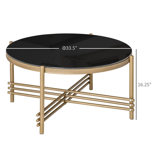 Round Coffee Table with Tempered Glass Top and Golden Metal Legs, Accent Cocktail Table for Living Room - Gallery Canada