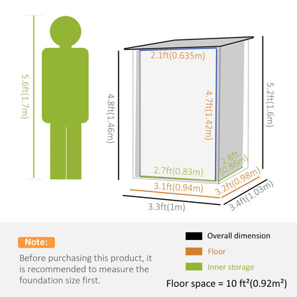 3.3' x 3.4' Lean-to Garden Storage Shed, Outdoor Galvanized Steel Tool House with Lockable Door for Patio Grey Sheds   at Gallery Canada