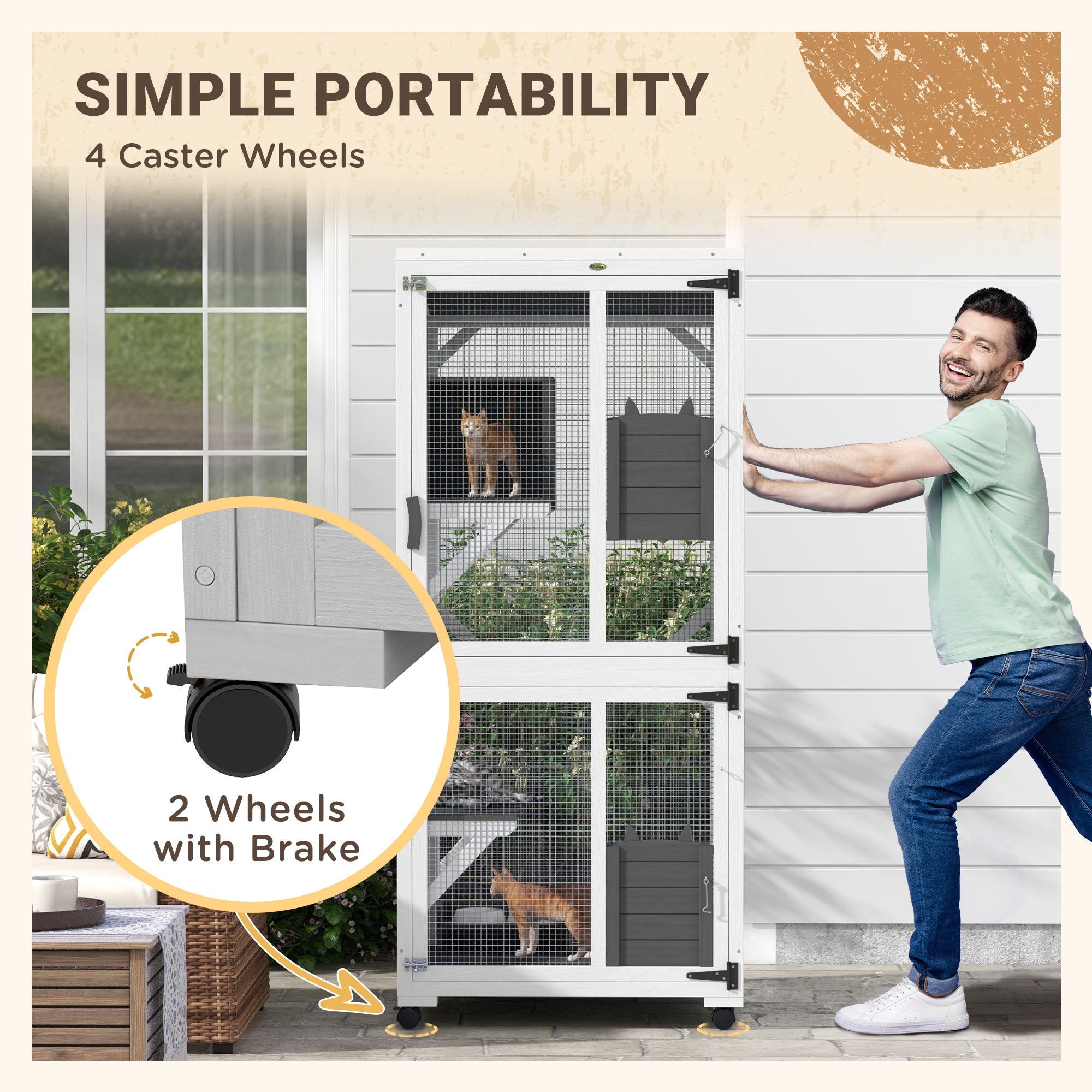 Catio Outdoor, Elevated Design, with Wheels, Resting Box, Water-Resistant, Multi Platforms, White &; Grey Outdoor Cat Enclosures at Gallery Canada