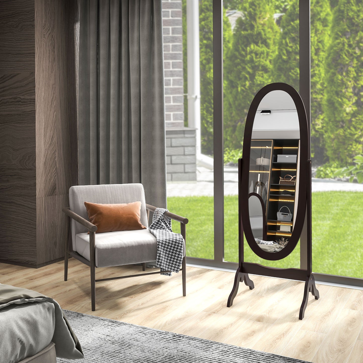 Floor Standing Mirror Full Length Mirror with Adjustable Angle Oval Frame for Dressing Room Bedroom Living Room Coffee Full Length Mirrors   at Gallery Canada