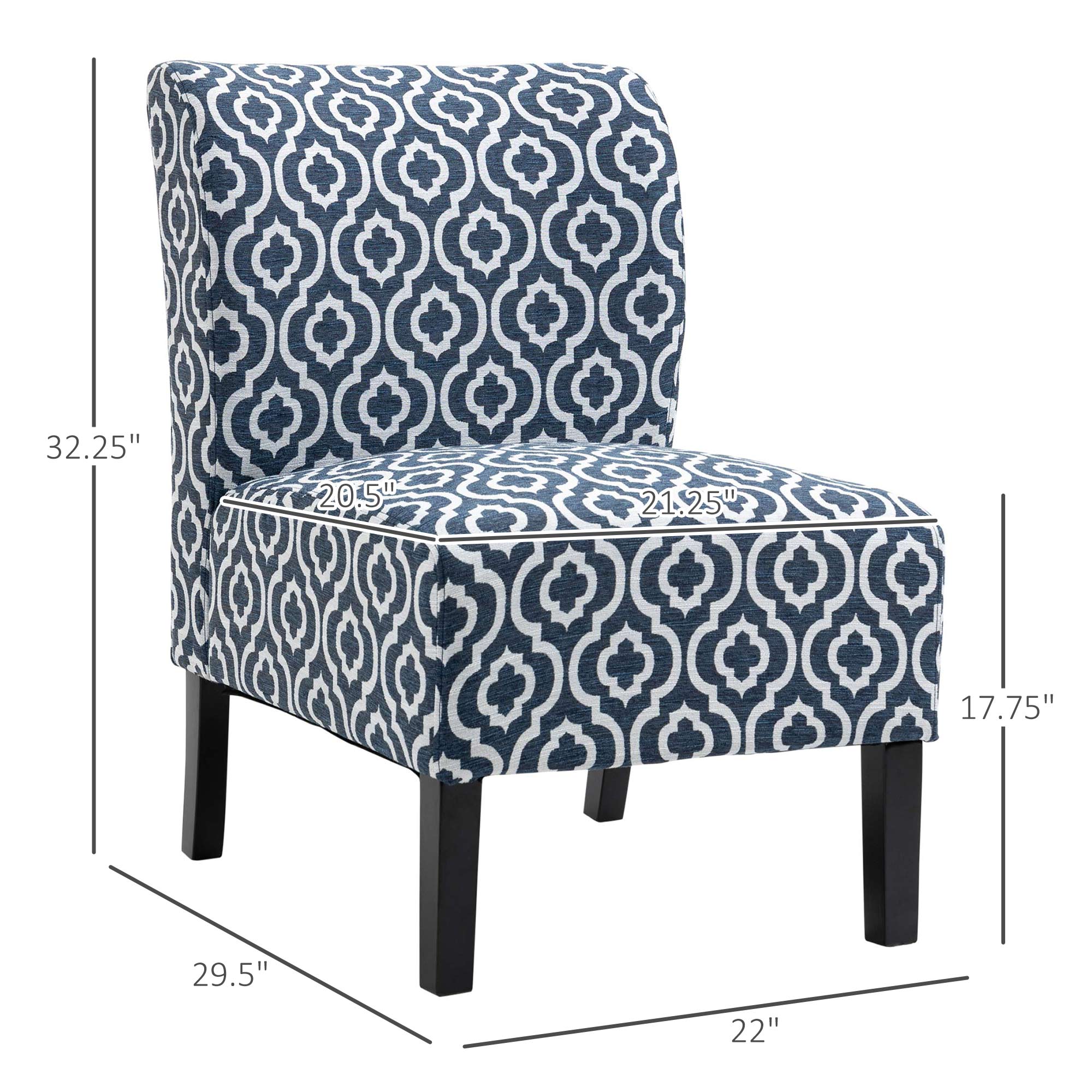 Armless Accent Chair for Bedroom, Upholstered Slipper Side Chair for Living Room with Wood Legs, Blue Accent Chairs   at Gallery Canada