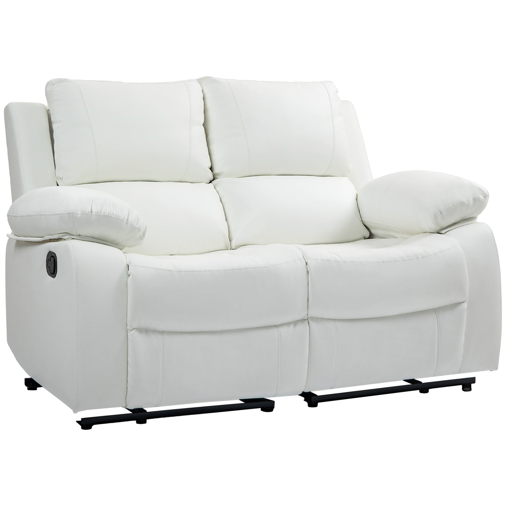 PU Leather Manual Recliner Sofa, Double Reclining Loveseat with Pullback Control Footrest for Living Room, White 2-Seater Sofas at Gallery Canada