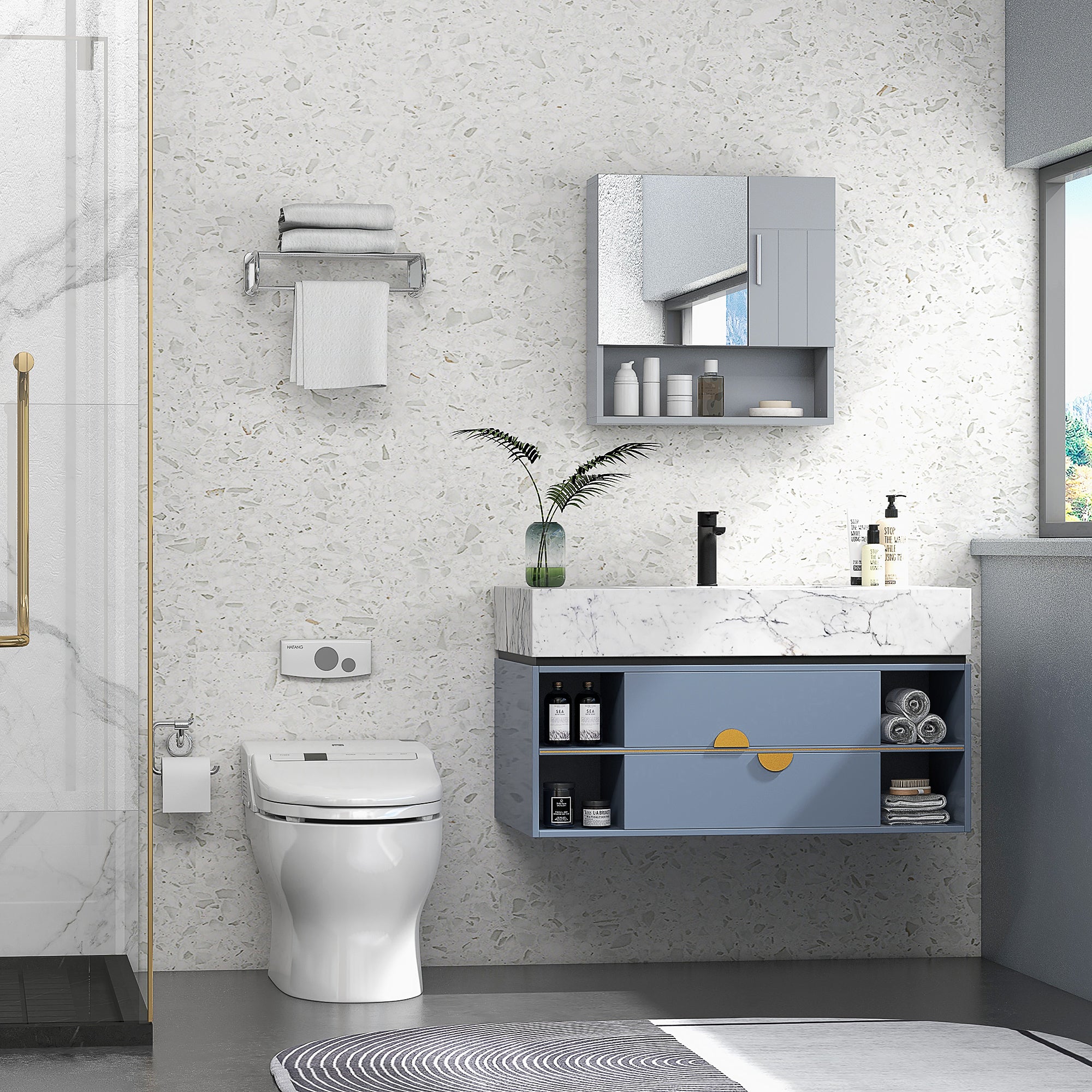 Bathroom Mirror Cabinet, Wall Mounted Medicine Cabinet with Double Doors and Adjustable Shelf, Grey Mirror Medicine Cabinets at Gallery Canada