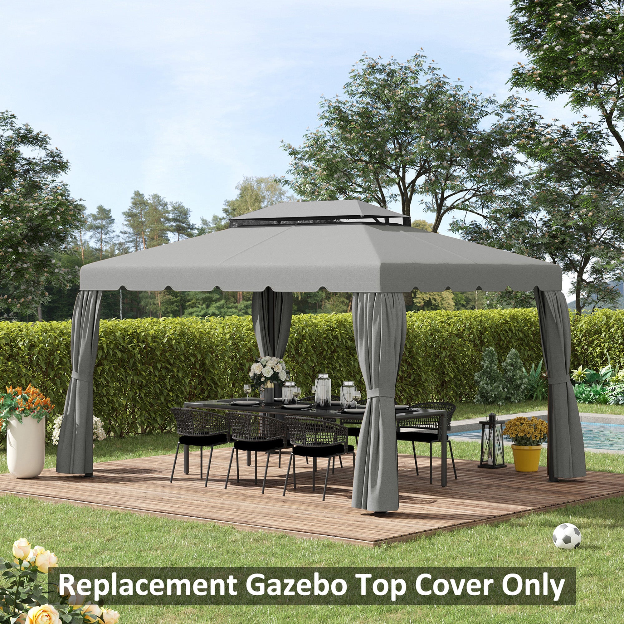 13.1' x 9.8' Gazebo Replacement Canopy, Gazebo Top Cover with Double Vented Roof for Garden Patio(TOP ONLY), Grey Gazebo Canopy Replacement at Gallery Canada
