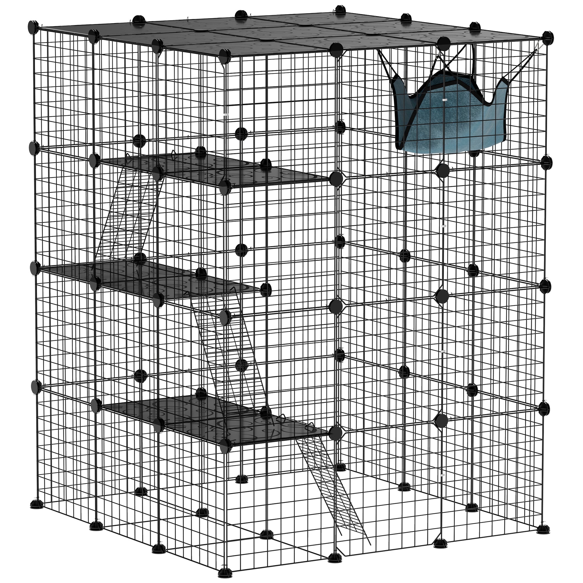 4 Tier DIY Cat Cage Indoor, Catio for 1-3 Cats with Hammock, 5 Doors, 3 Ramps, 3 Jumping Platforms, for 1-3 Cats, Black Outdoor Cat Enclosures Black at Gallery Canada