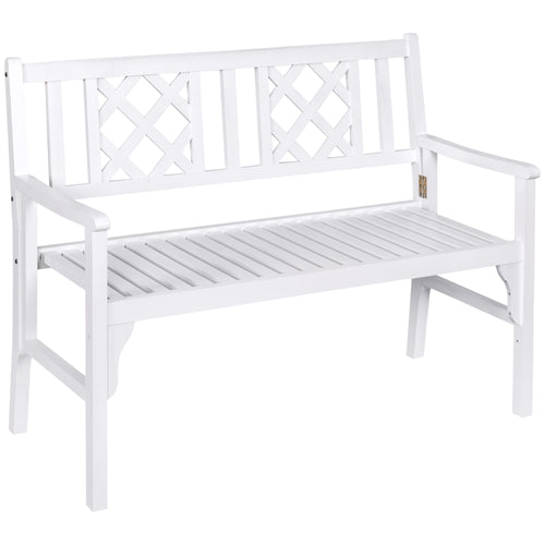 Foldable Garden Bench, 2-Seater Patio Wooden Bench, Loveseat Chair with Backrest and Armrest for Patio, Porch or Balcony, White