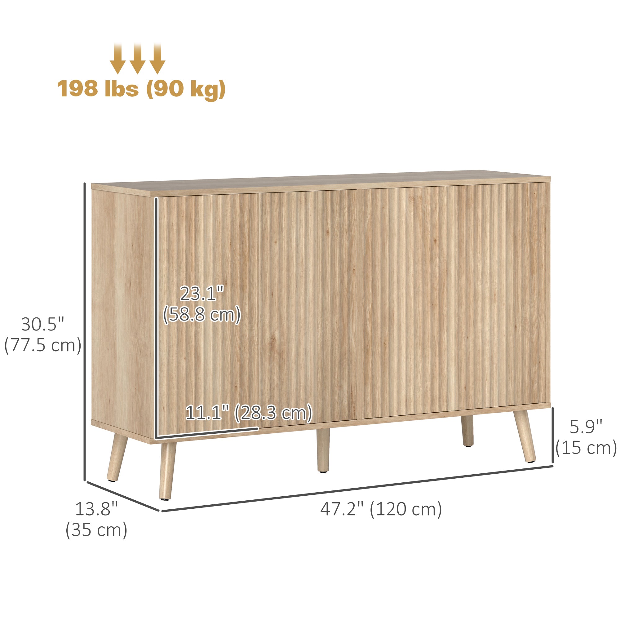 Buffet Cabinet with Storage Modern Fluted Sideboard with Adjustable Shelves Wood Legs for Dining Room Living Room Oak Storage Cabinets at Gallery Canada