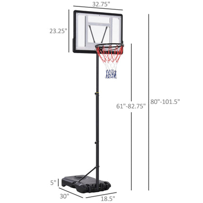 61"- 82.75"H Basketball Stand and Hoop Backboard Adjustable w/ Wheels For Kids Youth Outdoor Basketball   at Gallery Canada