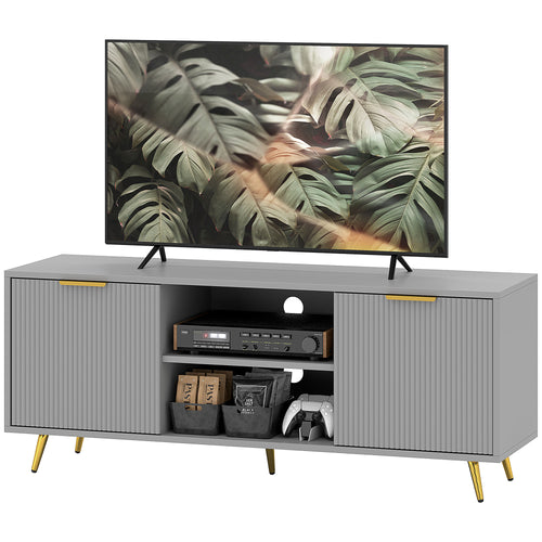 TV Stand with Storage for 55 Inch TV, Modern TV Cabinet with 2 Open Shelves and 2 Cabinets for Living Room, Grey