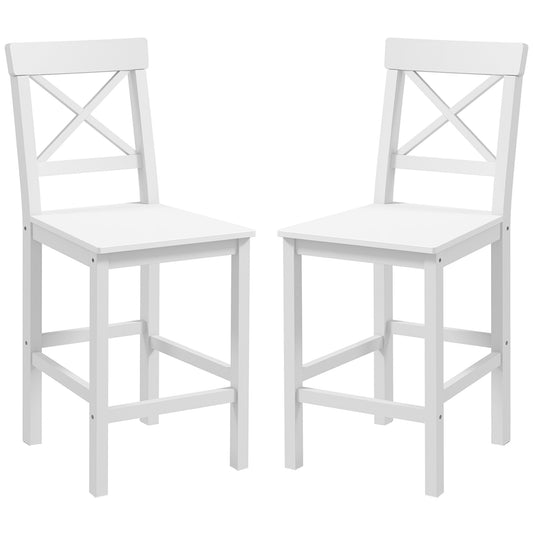 Counter Height Stools Set of 2, Farmhouse Bar Stools with Backs, Solid Wood Counter Stools for Kitchen Island White Bar Stools   at Gallery Canada