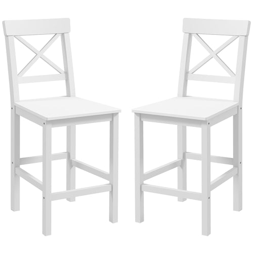 Counter Height Stools Set of 2, Farmhouse Bar Stools with Backs, Solid Wood Counter Stools for Kitchen Island White