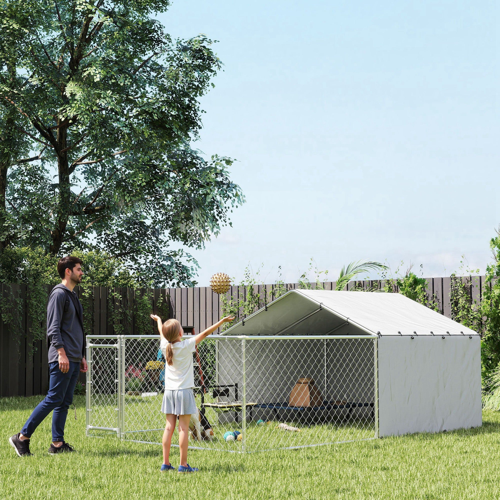 Galvanized Steel Dog Kennel Outdoor with Waterproof &; UV-Resistant Cover for Large Dogs, 13.1' x 7.5' x 4.9' Houses, Kennels & Pens at Gallery Canada