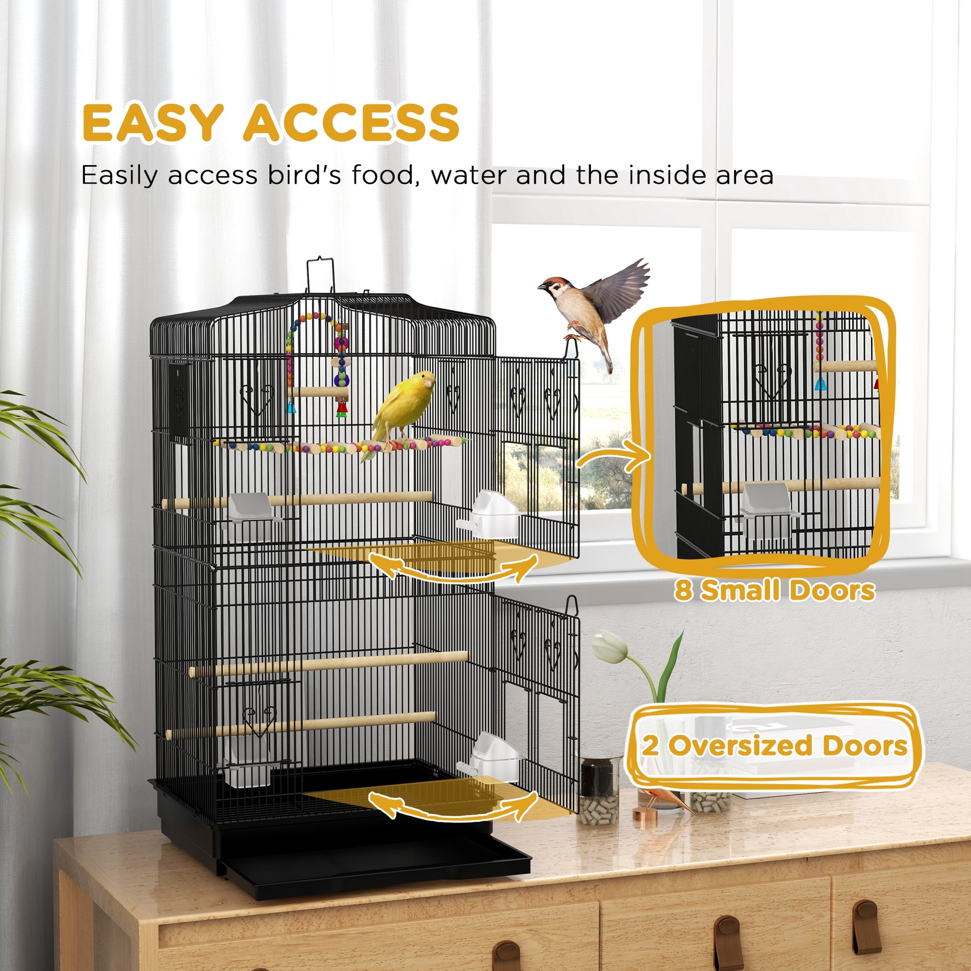 36" Bird Cage with Accessories, Handle, Mesh Cover, Tray, Black Bird Cages   at Gallery Canada