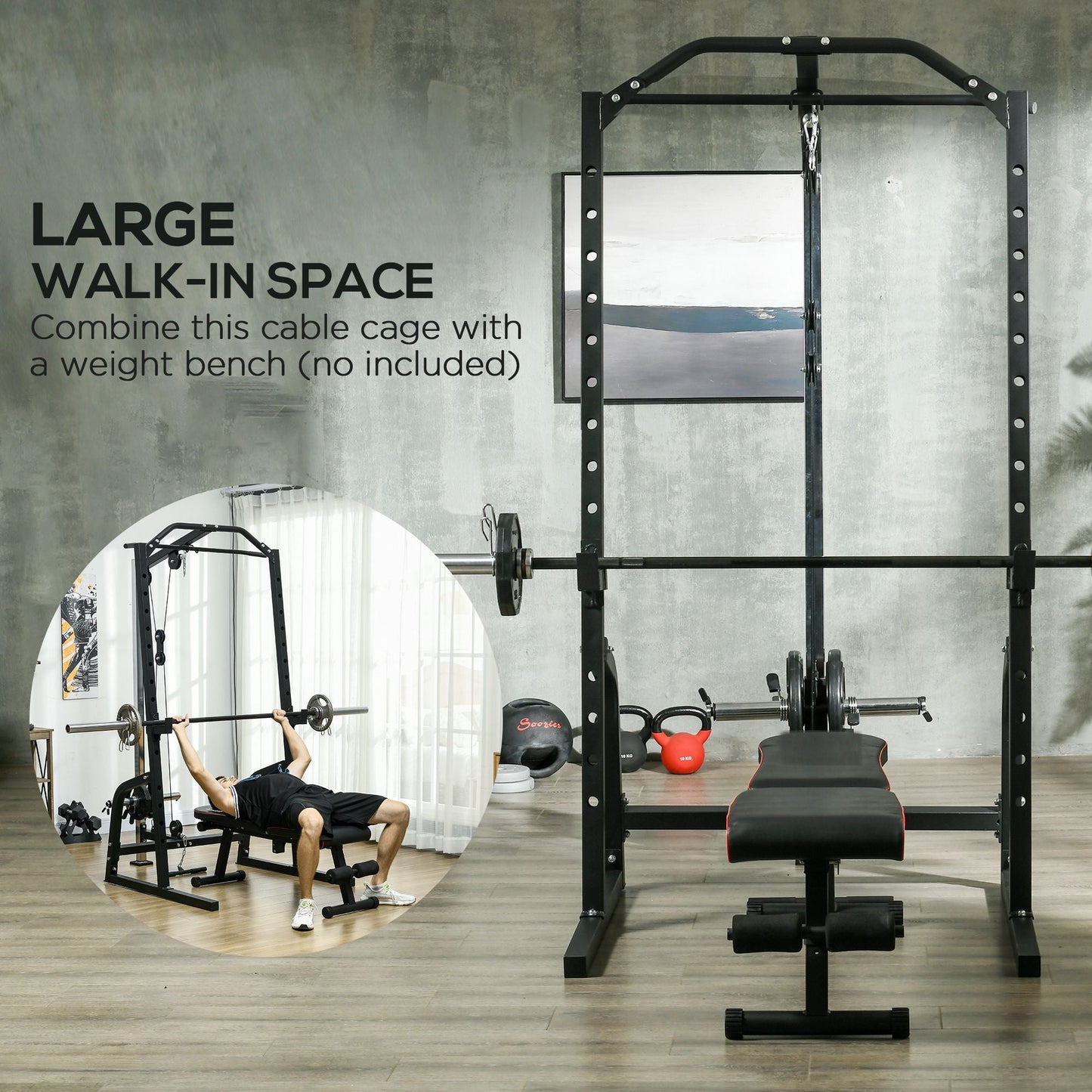 Power Cage Power Rack with 15-Level Squat Rack, Cable Pulley System, Pull up Stand and Push up Stand Power Towers   at Gallery Canada