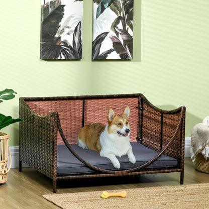 Rattan Pet Bed for Small Medium Dogs and Cats, Wicker Dog House Outdoor with Water-resistant Cushion, 35"x28"x20", Brown Houses, Kennels & Pens   at Gallery Canada