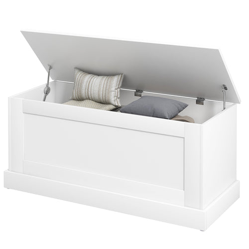 39.4 Inches Storage Chest, Storage Trunk with Safety Hinge, Wooden Box for Living Room, White Wood Grain