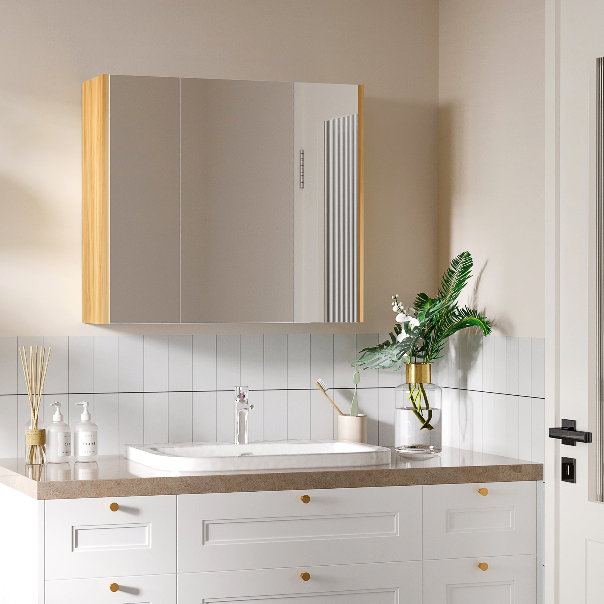 Wall Mounted Medicine Cabinet with Mirror Wall Mirror Cabinet with 3 Doors and Adjustable Storage Shelves White Mirror Medicine Cabinets at Gallery Canada