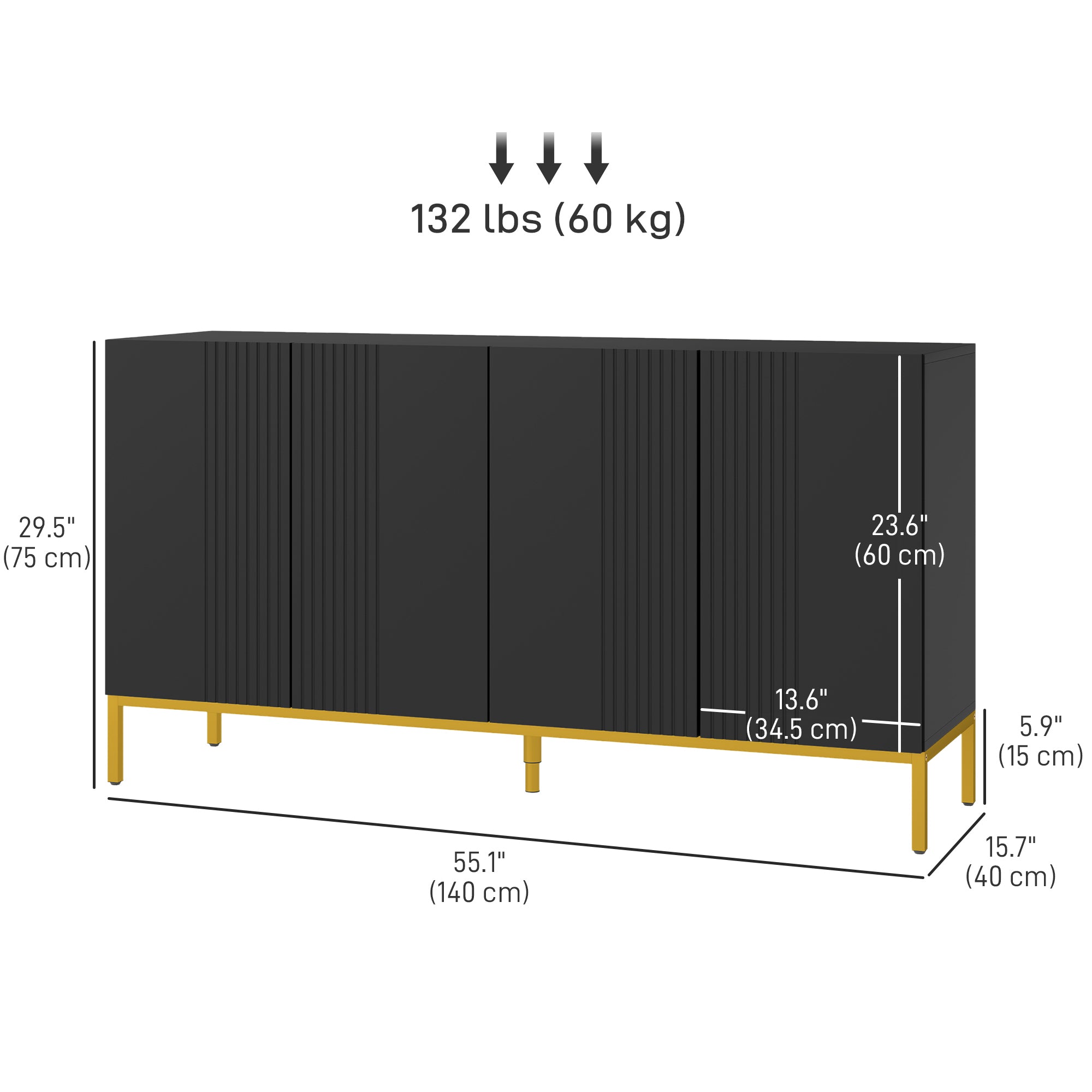 Sideboard Storage Cabinet with Adjustable Shelves, Soft-Close Doors, Kitchen Buffet Cabinet for Dining Room, Black Kitchen Pantry Cabinets at Gallery Canada