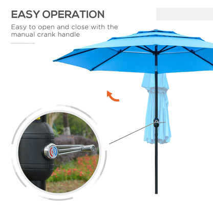 9FT 3 Tiers Patio Umbrella Outdoor Market Umbrella with Crank, Push Button Tilt for Deck, Backyard and Lawn, Sky Blue Sun Umbrellas   at Gallery Canada