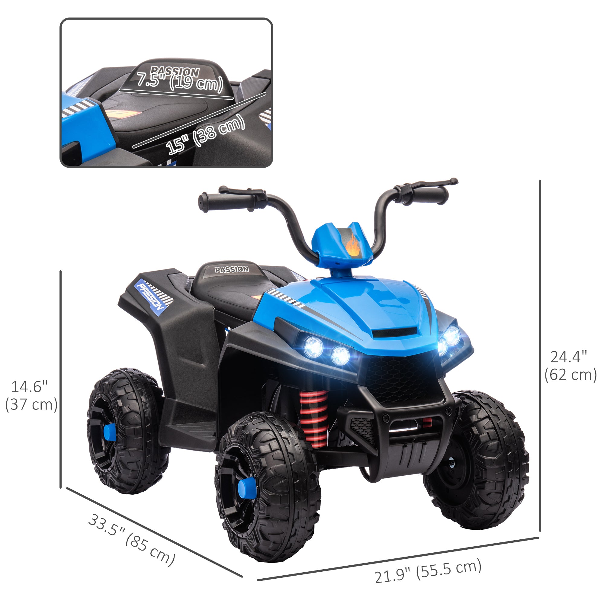 12V Kids ATV with Four Wheels Spring Suspension, Forward &; Backward, LED Light, MP3, Music, Blue Electric Ride On Toys   at Gallery Canada