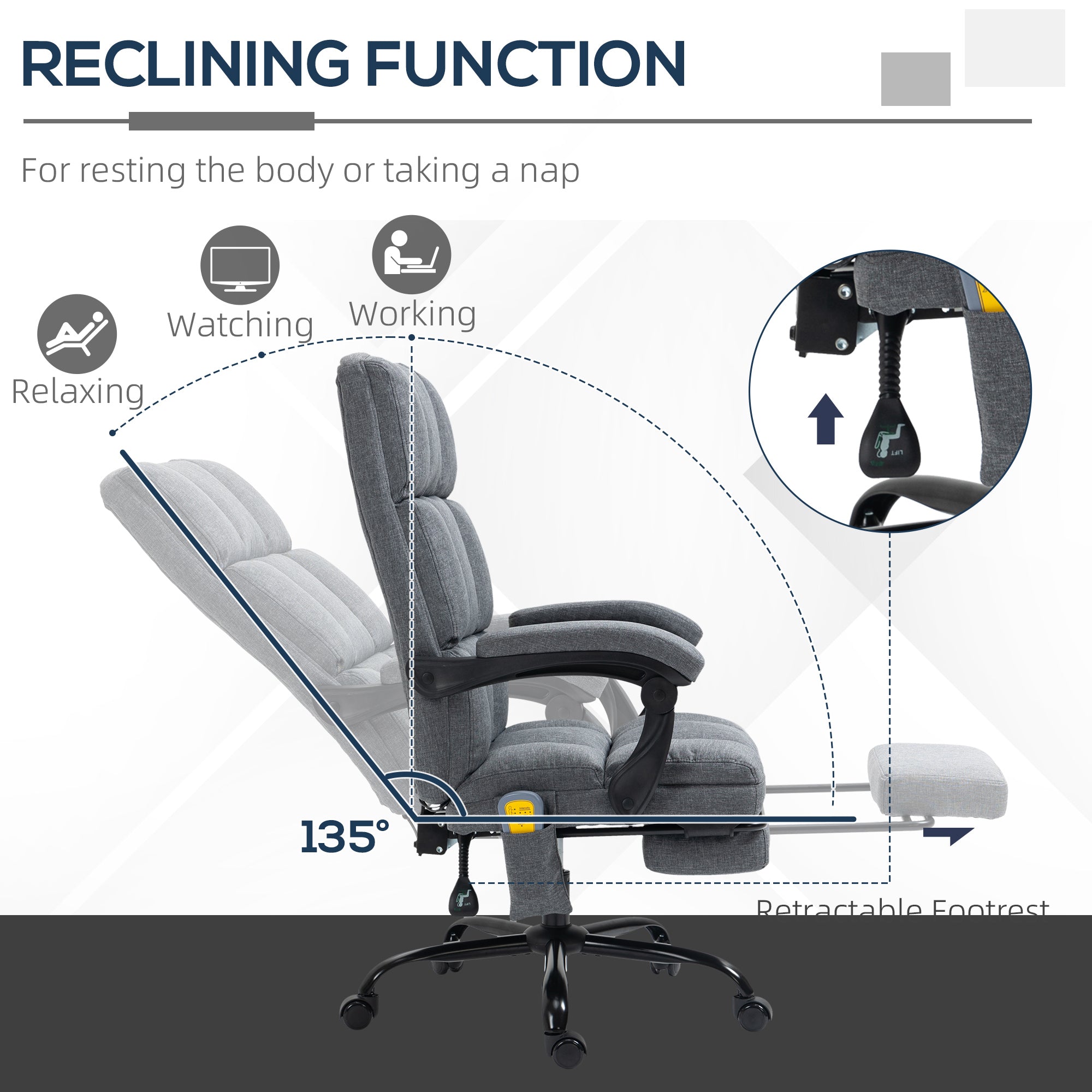 High-Back Vibration Massaging Office Chair, Reclining Office Chair with USB Port, Remote Control, Side Pocket and Footrest, Dark Grey Massage Chairs   at Gallery Canada