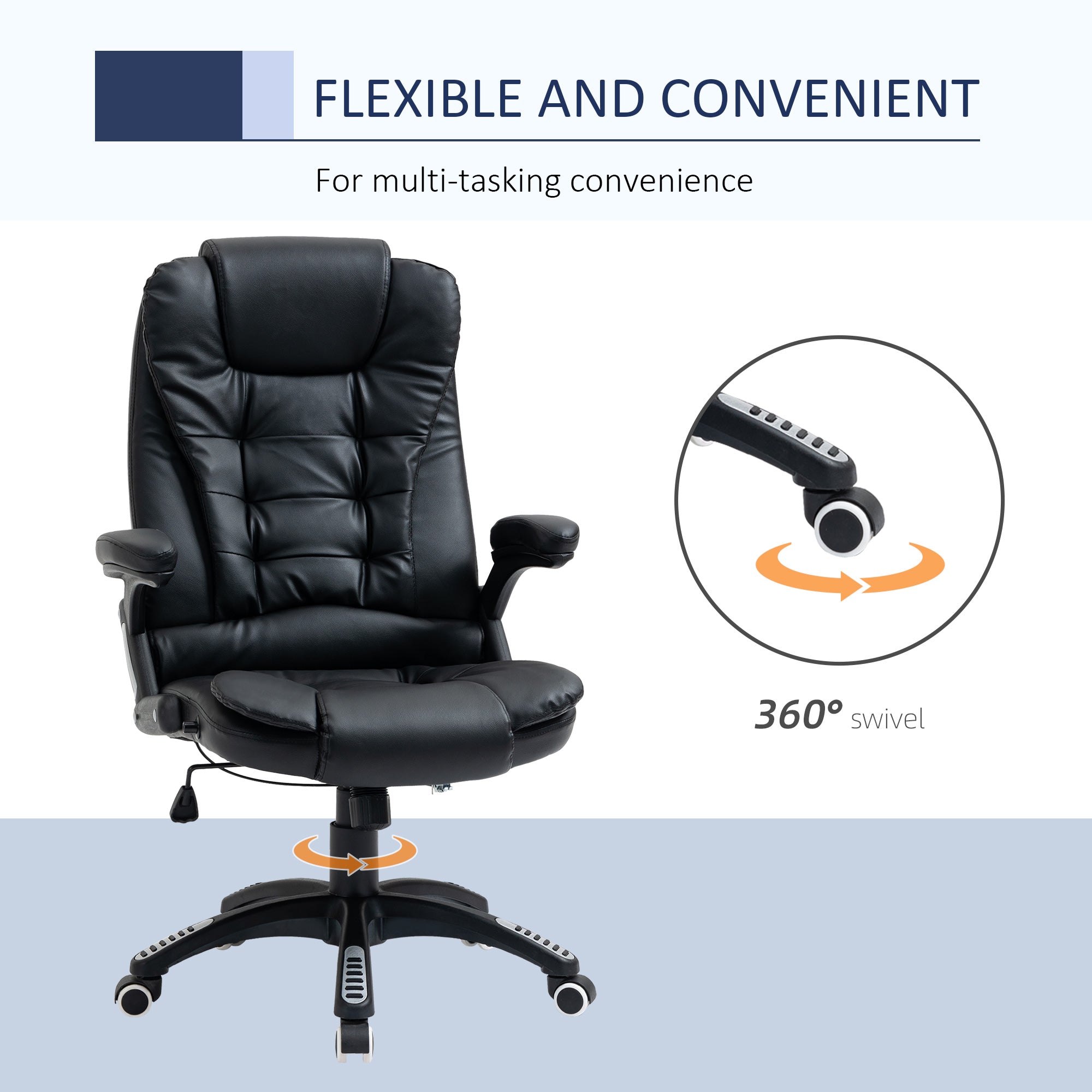 Executive Chair PU Leather Recliner Office Chair, with Swivel Wheels, Arm, Adjustable Height, High Back, Black Executive & Manager Chairs at Gallery Canada