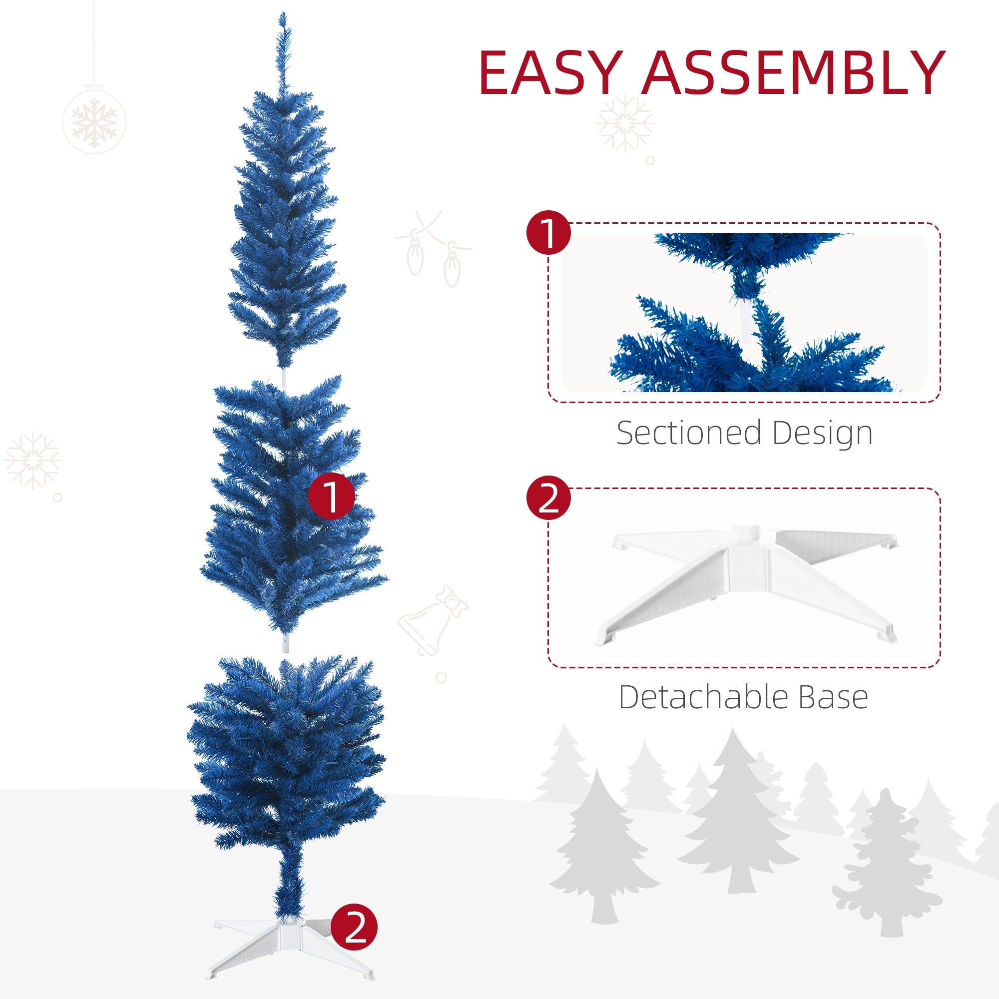 6ft Pencil Christmas Trees, Artificial Christmas Tree for Xmas Holiday Decor, Deep Blue Pencil Christmas Trees   at Gallery Canada