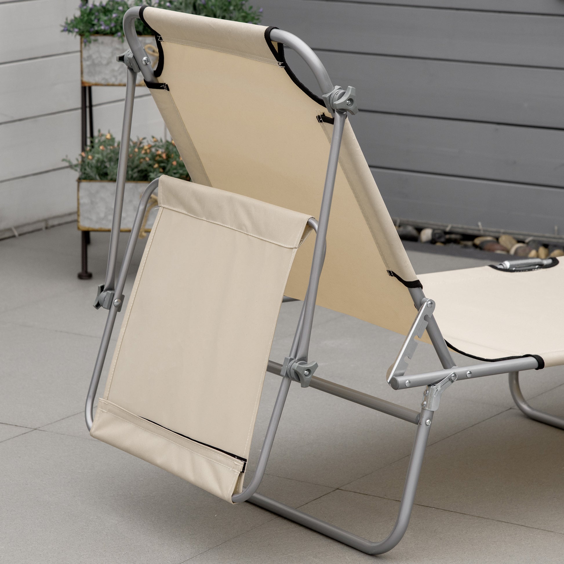 Outdoor Lounge Chair with Sun Shade for Beach, Camping, Hiking, Backyard, Beige Lounger Chairs   at Gallery Canada