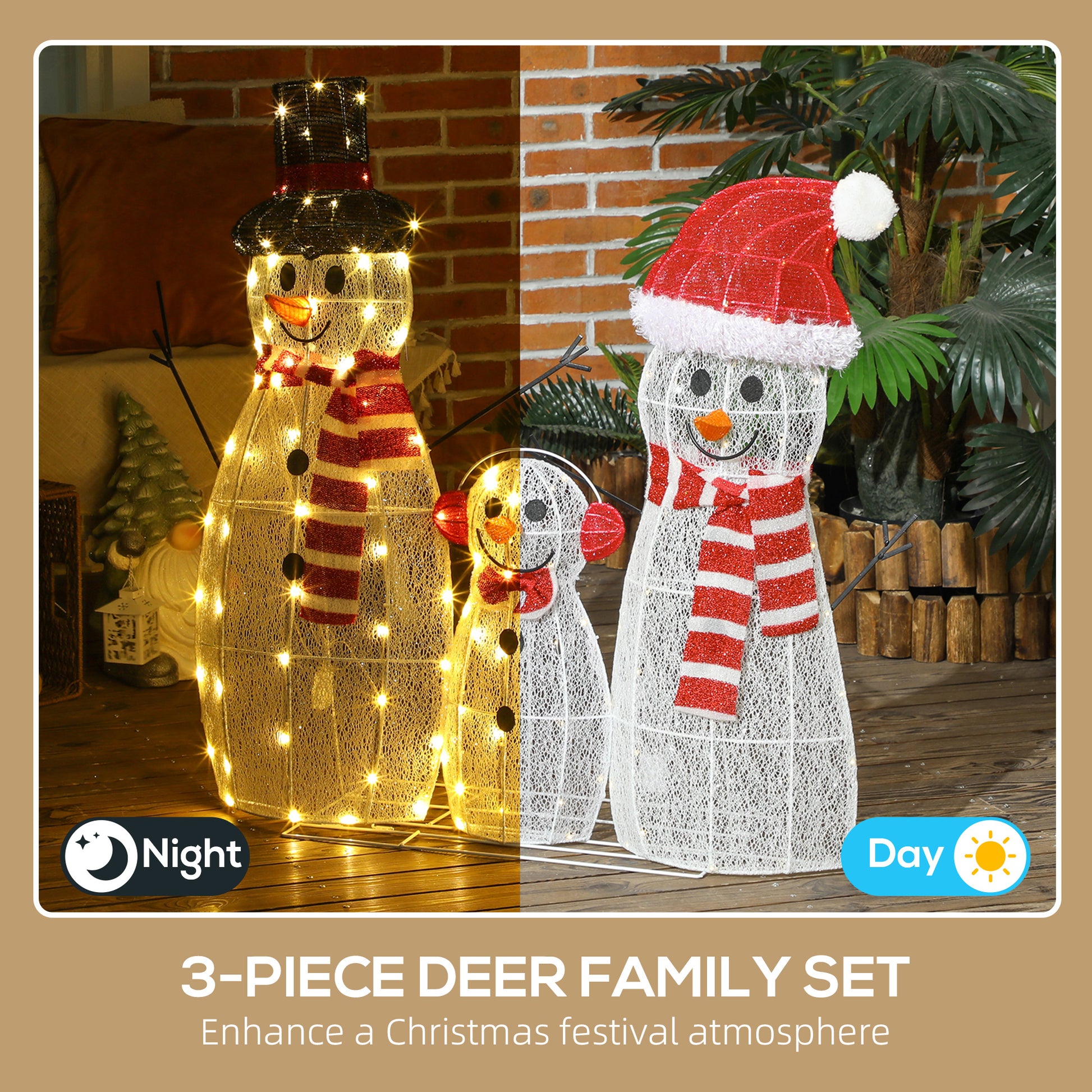 3-Piece Light Up Christmas Snowman Family Set of 3 Lighted Snowman Christmas Decoration for Indoor Outdoor White Christmas Decorations   at Gallery Canada