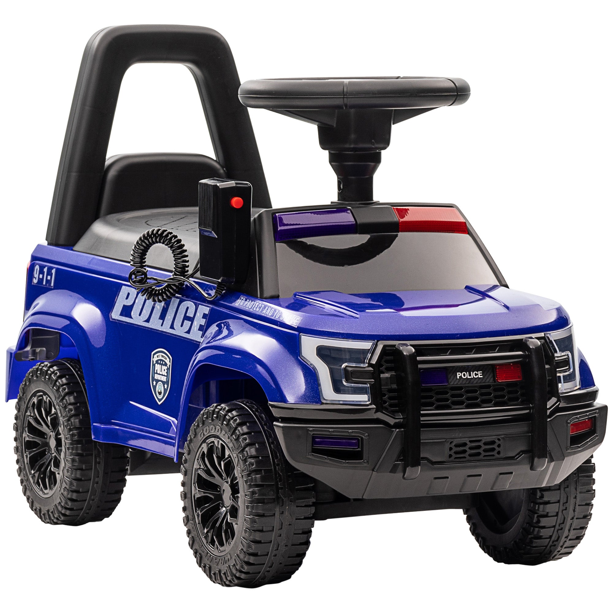 Kids Ride On Sliding Car with Hidden Under Seat Storage, Ride On Police Car for Toddler with Megaphone, Anti Dumping Device, Removable Backrest, Foot-to-Floor Design, Blue Push Cars for Toddlers Blue at Gallery Canada