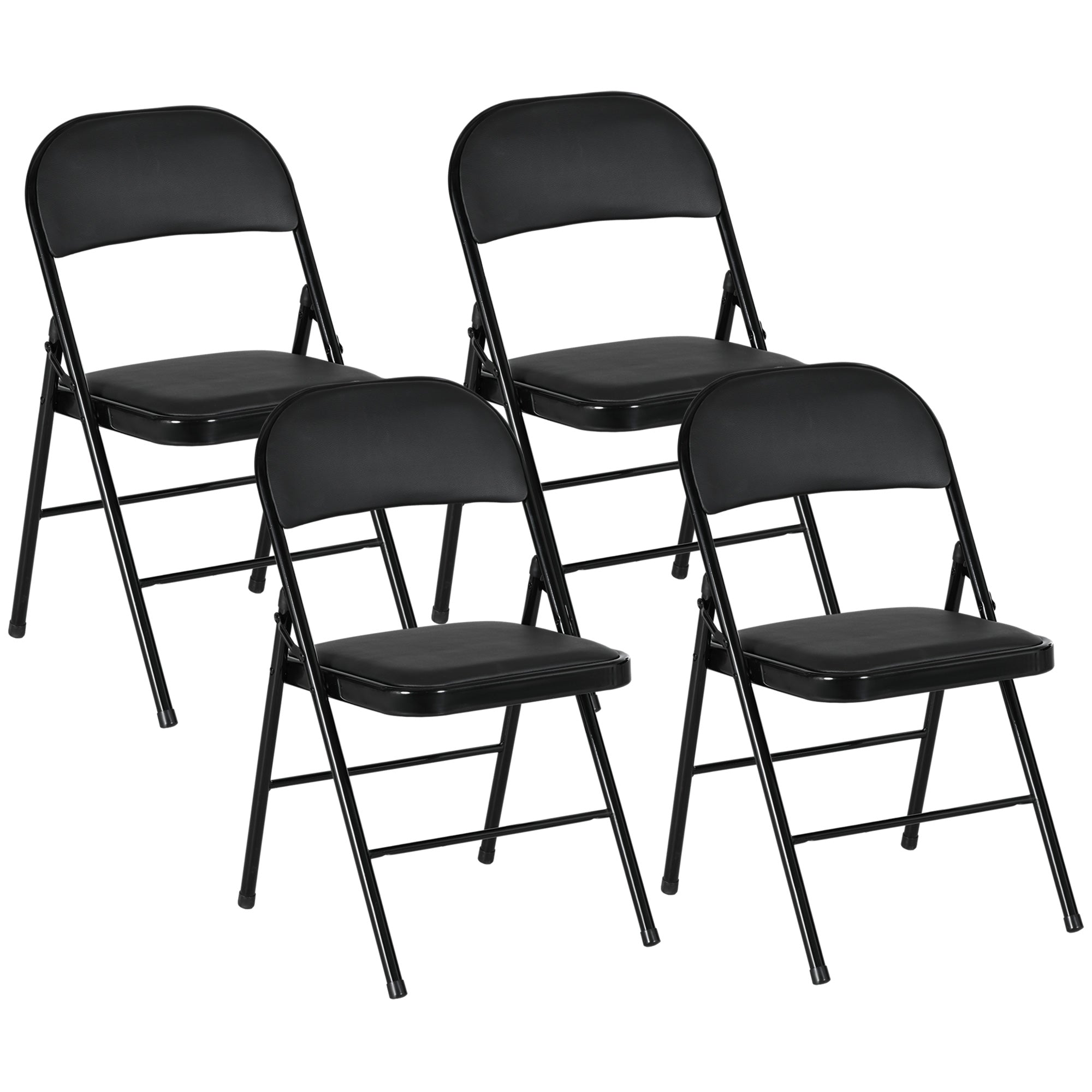 Set of 4 Metal Foldable Chairs, PU Leather Padded Folding Chairs with Cushion Seat and Open Back for Indoor, Black Bar Stools   at Gallery Canada