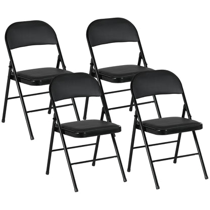 Set of 4 Metal Foldable Chairs, PU Leather Padded Folding Chairs with Cushion Seat and Open Back for Indoor, Black Bar Stools   at Gallery Canada