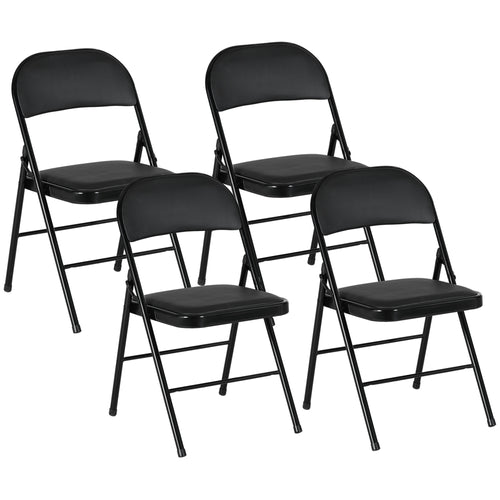 Set of 4 Metal Foldable Chairs, PU Leather Padded Folding Chairs with Cushion Seat and Open Back for Indoor, Black