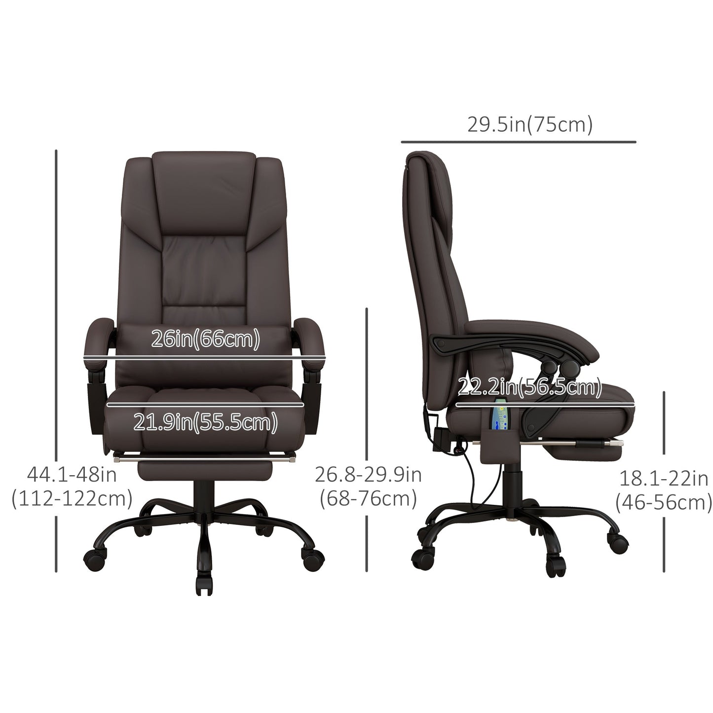 6-Point Vibration Massage Chair, Height Adjustable Reclining Computer Chair with Retractable Footrest, Brown Executive & Manager Chairs   at Gallery Canada