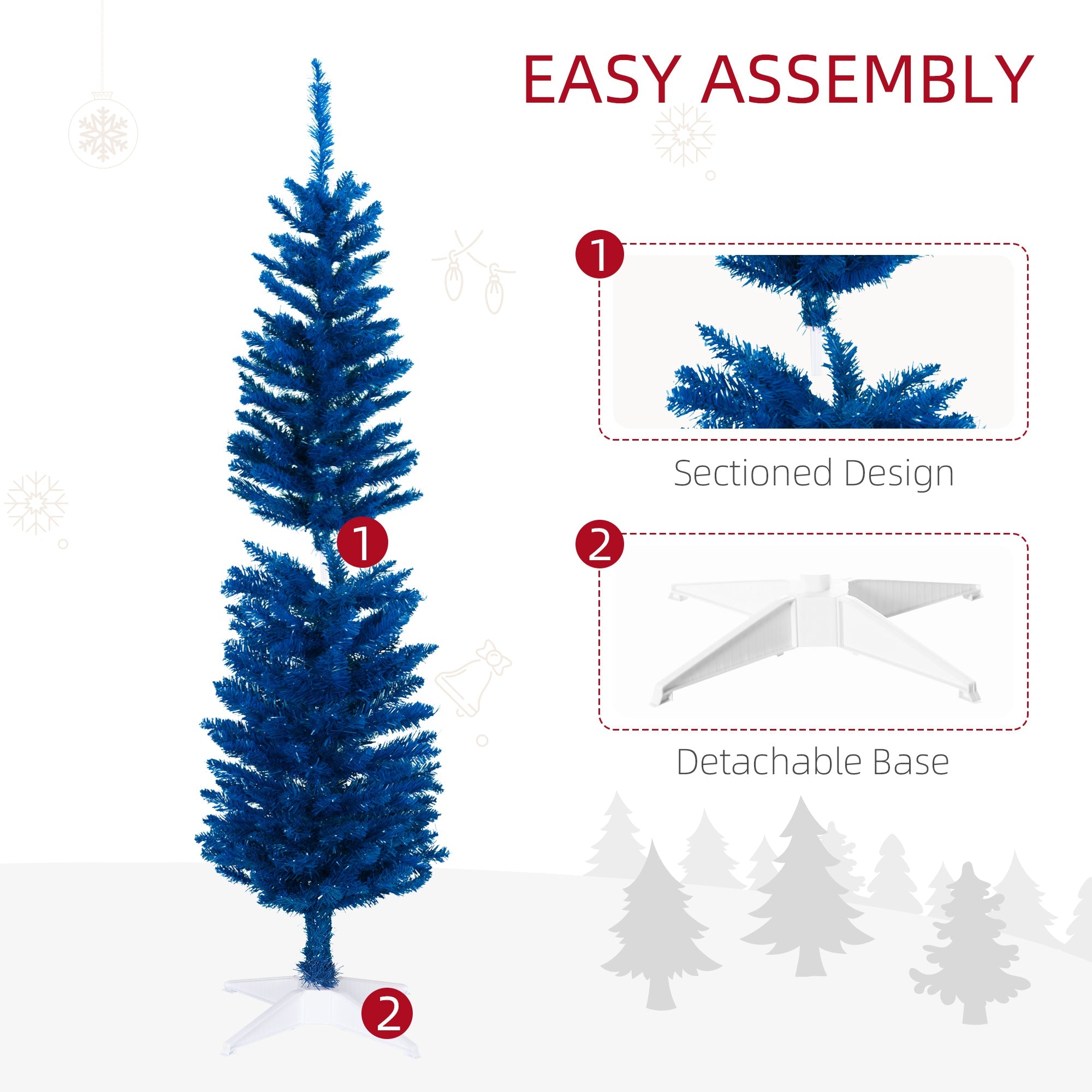 5ft Pencil Christmas Trees, Artificial Christmas Tree for Xmas Holiday Decor, Deep Blue Pencil Christmas Trees   at Gallery Canada