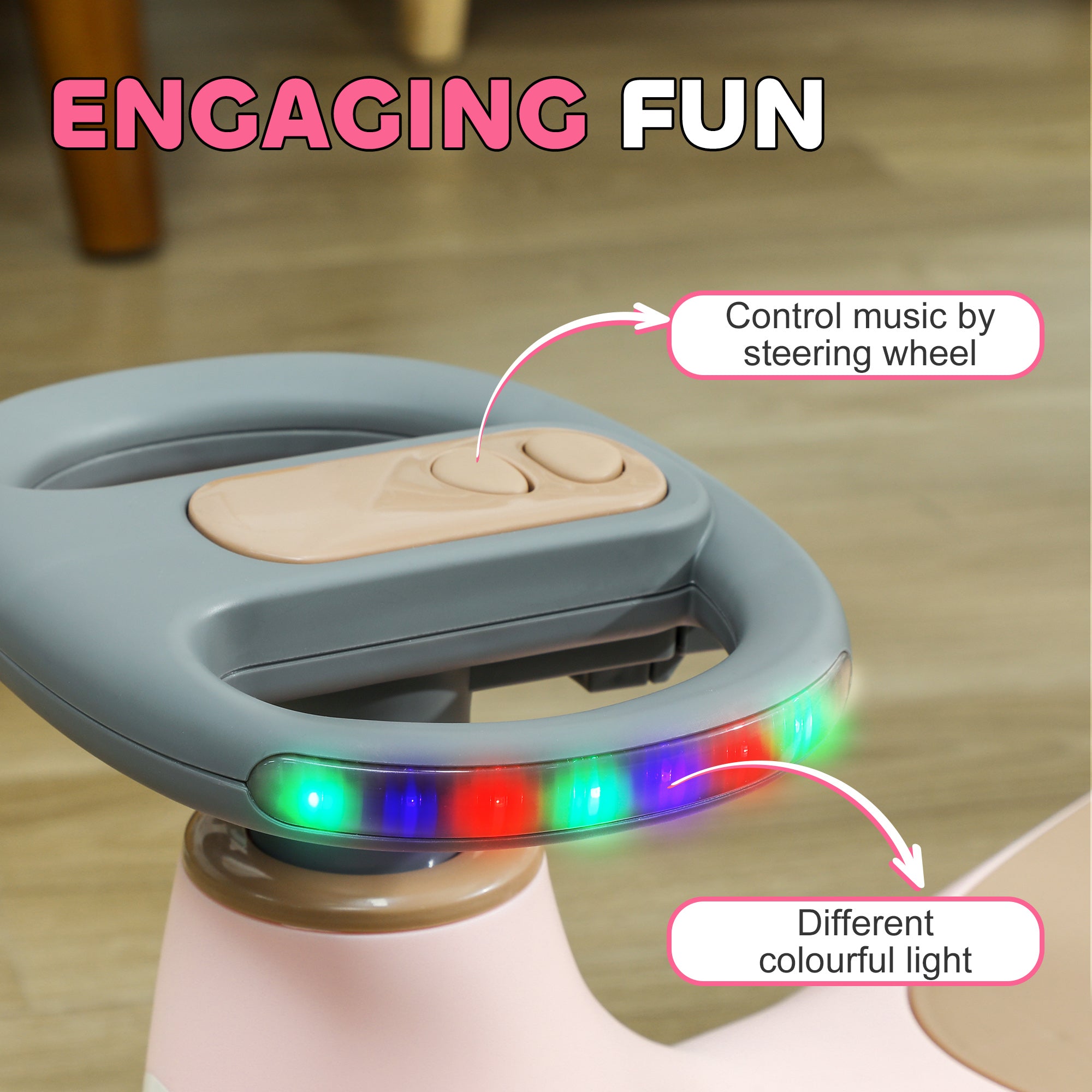 Kids Wiggle Car w/ Parent Traction Rope, Music, Light, Pink Riding & Rocking Toys at Gallery Canada