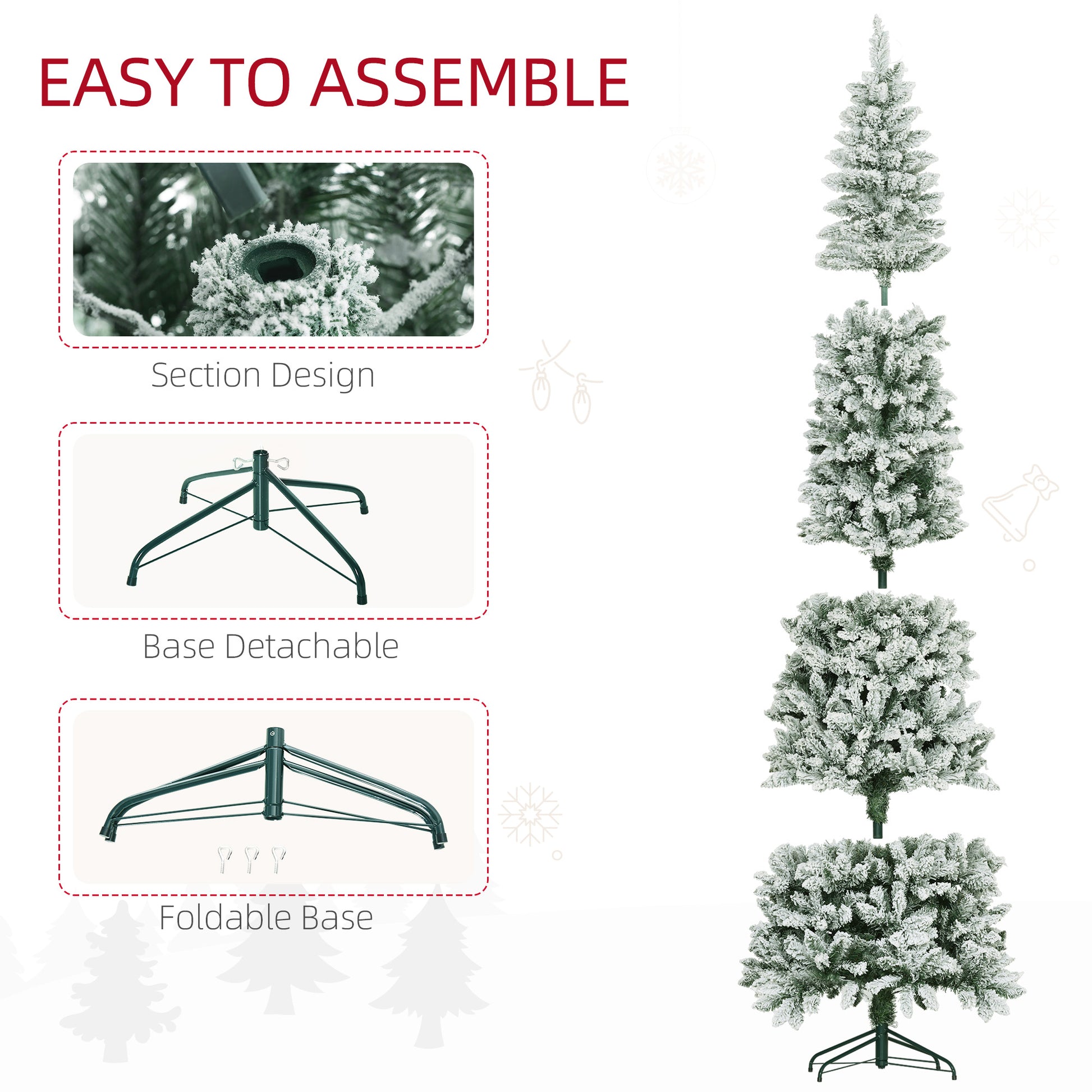 9ft Pencil Christmas Tree, Flocked Tree with 1277 Branch Tips and Metal Base for Home, Indoor, Holiday Pencil Christmas Trees   at Gallery Canada